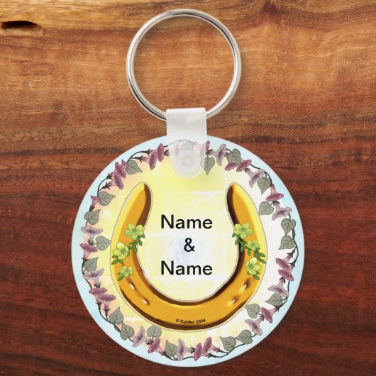 Amish Blue Blume Horseshoe Schlüsselanhänger (Vorderseite)