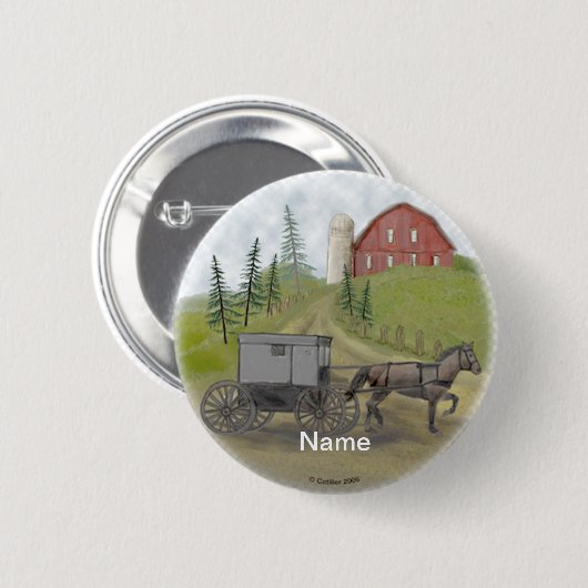 Amish Buggy Besuchen Button (Vorne & Hinten)