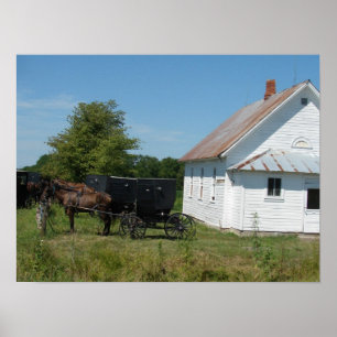 Amish Church and Horses Poster