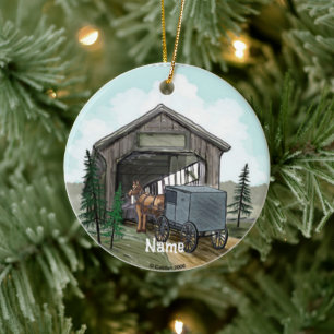 Amish Covered Bridge Keramik Ornament
