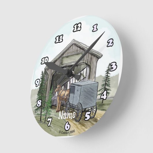 Amish Covered Bridge Runde Wanduhr (Winkel)