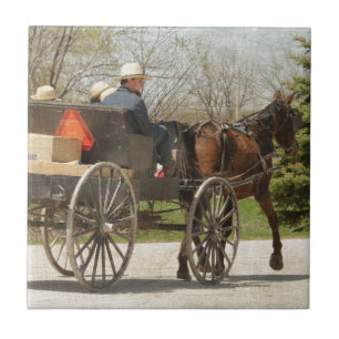 Amish Family Heading Zuhause Fliese