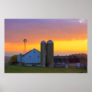 Amish Farm bei Sonnenaufgang Poster