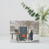 Amish Frau mit Pferd und Buggy Postkarte (Stehend Vorderseite)