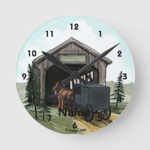 Amish gedeckte Brücke Runde Wanduhr