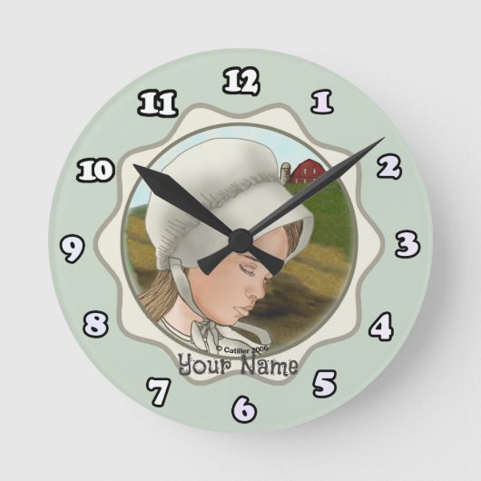 Amish Girl Bonnet Runde Wanduhr (Vorderseite)