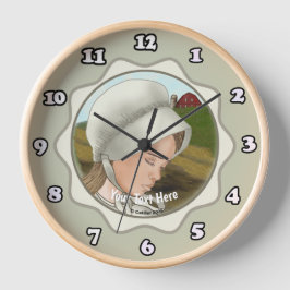 Amish Girl Wear Bonnet Round Clock Runde Wanduhr