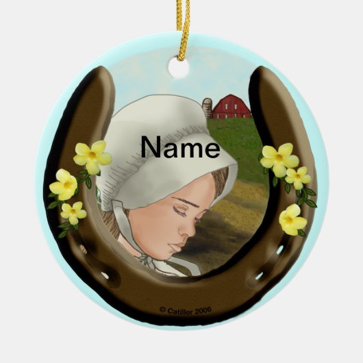 Amish Horseshoe Girl Keramik Ornament (Vorne)