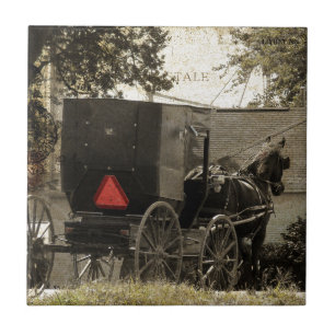 Amish Horst und Buggy Sepia Postcard Fliese