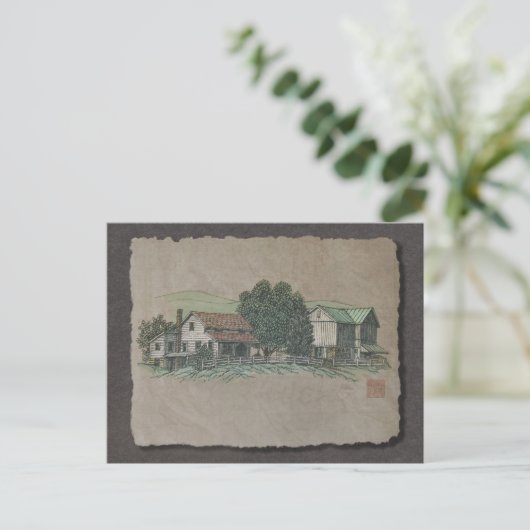 Amish House & Barn Postkarte (Stehend Vorderseite)