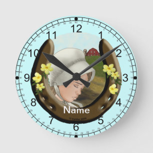 Amish Hufeisen Mädchen Runde Wanduhr
