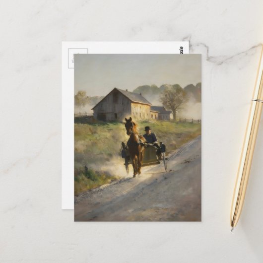 Amish-Pferd und Buggy auf der Kiesstraße  Postkarte (Vorderseite/Rückseite Beispiel)