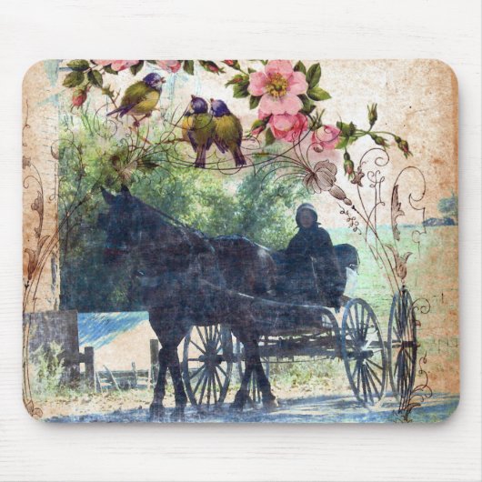 Amish Pferd und Buggy Birdie Texture Mousepad (Vorne)