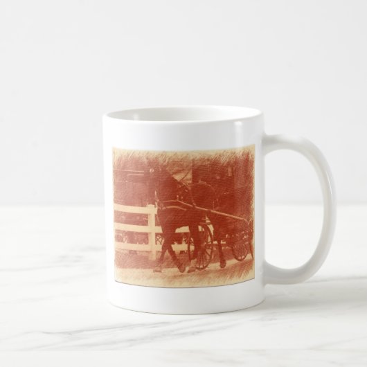Amish Pferd und Buggy Sepia Kaffeetasse (Rechts)