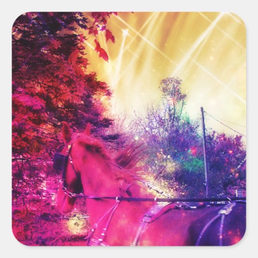 Amish Pferd und Buggy Trippy Art Quadratischer Aufkleber (Vorderseite)