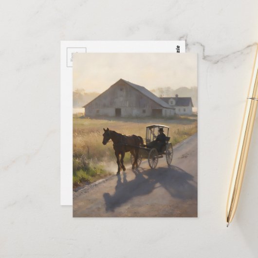 Amish-Pferdemalerei Postkarte (Vorderseite/Rückseite Beispiel)