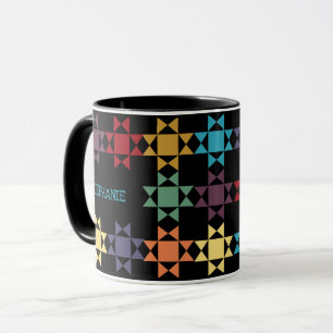 Amish Quilt Bright Colors auf Black Personalisiert Tasse