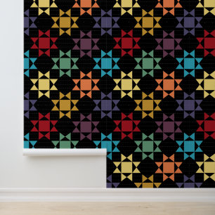 Amish Quilt Print Bright Colors auf schwarz Tapete