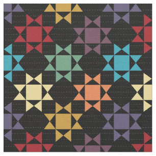 Amish Quilt Print Bright Farben auf schwarz Gemust Stoff
