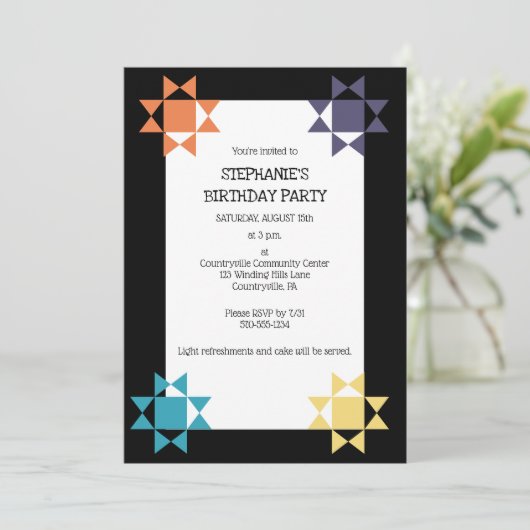 Amish Quilt Print Quilt Threading Custom Party Einladung (Stehend Vorderseite)