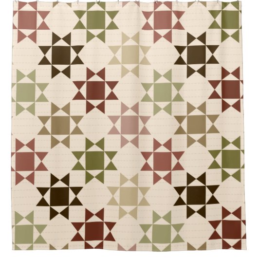 Amish Quilt Print Sage Green, Creme Gemustert Duschvorhang (Vorderseite)