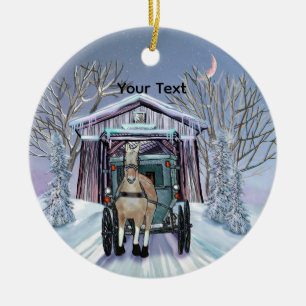 Amish Winter Covered Bridge  Keramik Ornament