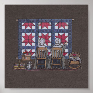 Amish Women Quilting Poster