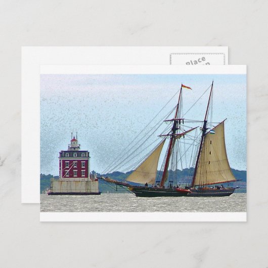 Amistad am Ledge Light House Postkarte (Vorne/Hinten)