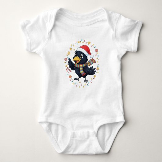 AMITA | Cheerful Crow - Holiday Lights Baby Strampler (Vorderseite)