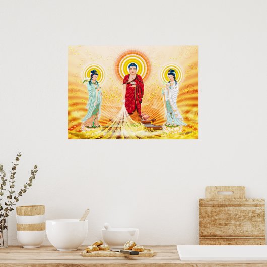 Amitabha Buddha und Bodhisattva Poster (Küche)