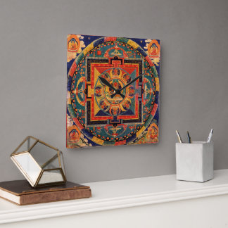 Amitayus Mandala Wall Clock Quadratische Wanduhr