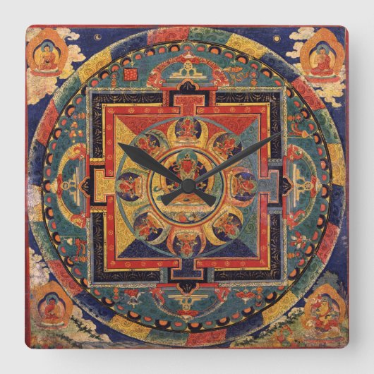 Amitayus Mandala Wall Clock Quadratische Wanduhr (Vorderseite)