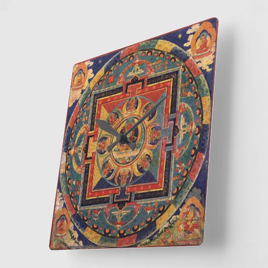 Amitayus Mandala Wall Clock Quadratische Wanduhr (Winkel)