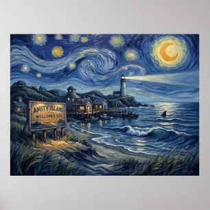Amity Island Heißt Sie Willkommen Starry Night Kun Poster