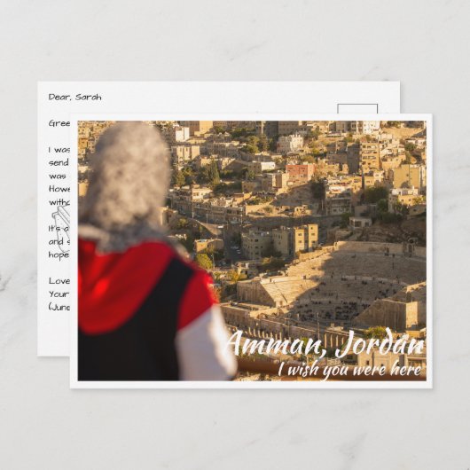 Amman Jordan mit Frau sieht römisches Theater Postkarte (Vorne/Hinten)