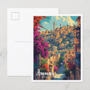 Amman Jordan Vintag Art Travel Illustration Postkarte