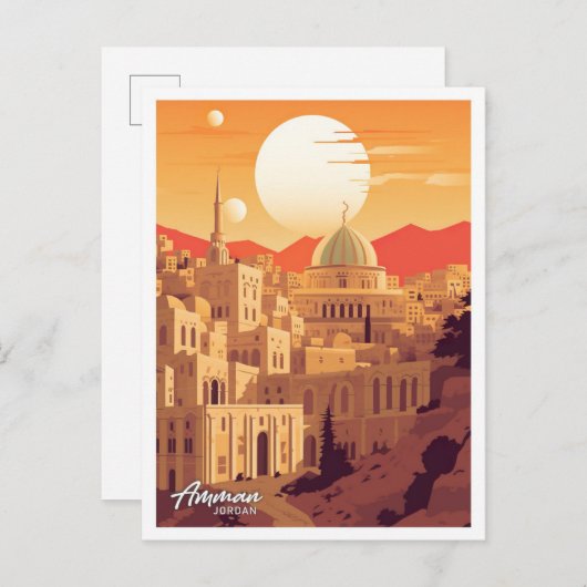 Amman Jordan Vintage Travel Illustration Postkarte (Vorne/Hinten)