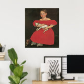 Ammi Phillips Girl in Rot mit ihrer Katze und ihre Poster (Heimbüro)