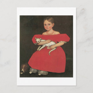 Ammi Phillips Girl in Rot mit ihrer Katze und ihre Postkarte