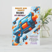 Ammo Team Army Cute Cool Neon Nerf 9th Birthday Einladung (Stehend Vorderseite)