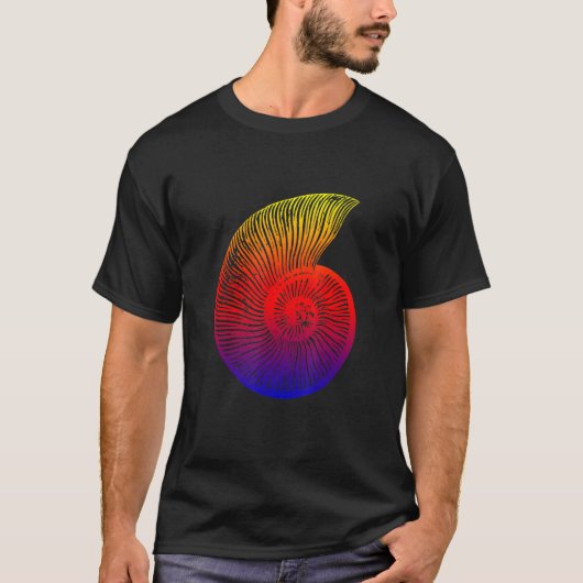 Ammonit Red Blue Yellow Fossil Design T-Shirt (Vorderseite)