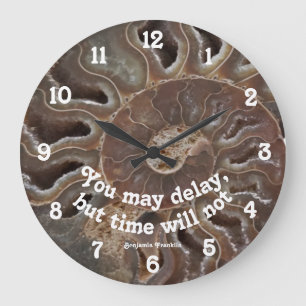 Ammonite Fossil Photo Time Will Not Delay Quote  Große Wanduhr