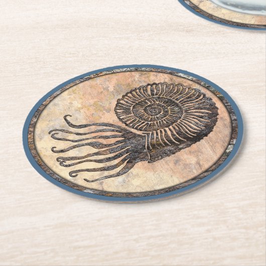 Ammonite Fossil Runder Pappuntersetzer (Angewinkelt)