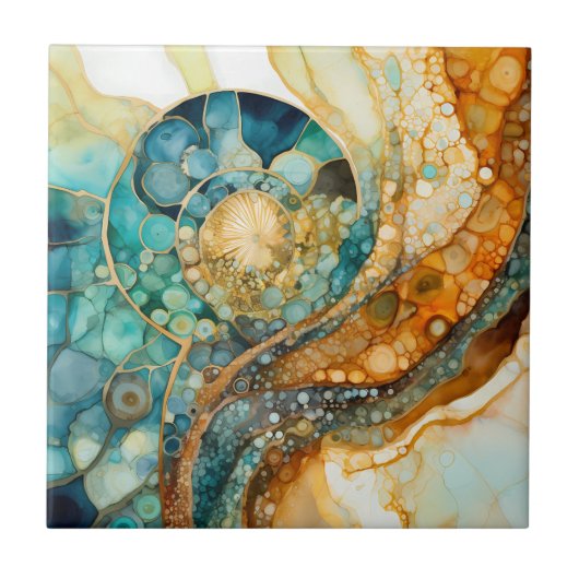 Ammonite Gem Fossil Tile Fliese (Vorderseite)