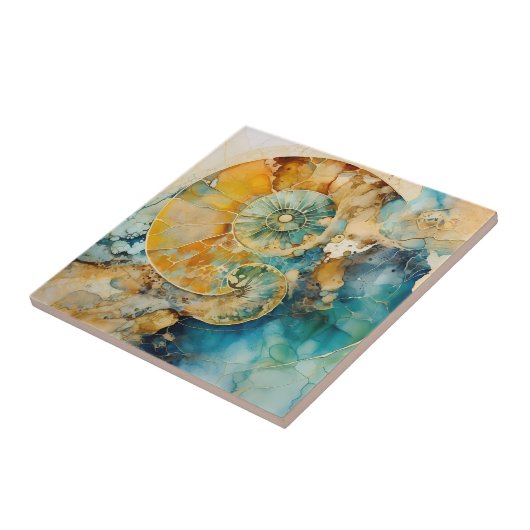 Ammonite Gem Fossil Tile Fliese (Seite)