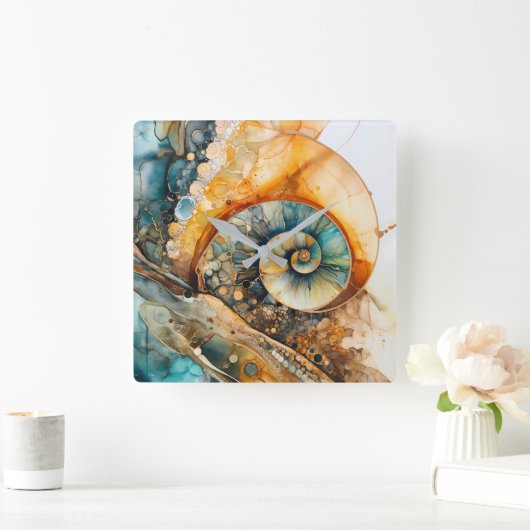 Ammonite Gem Fossil Wall Clock Quadratische Wanduhr (Zuhause)
