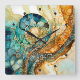 Ammonite Gem Fossil Wall Clock Quadratische Wanduhr