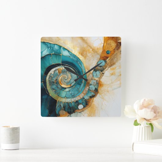 Ammonite Gem Fossil Wall Clock Quadratische Wanduhr (Zuhause)
