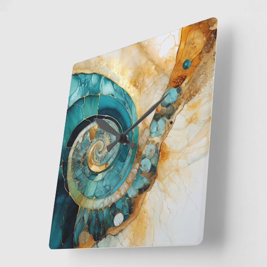 Ammonite Gem Fossil Wall Clock Quadratische Wanduhr (Winkel)