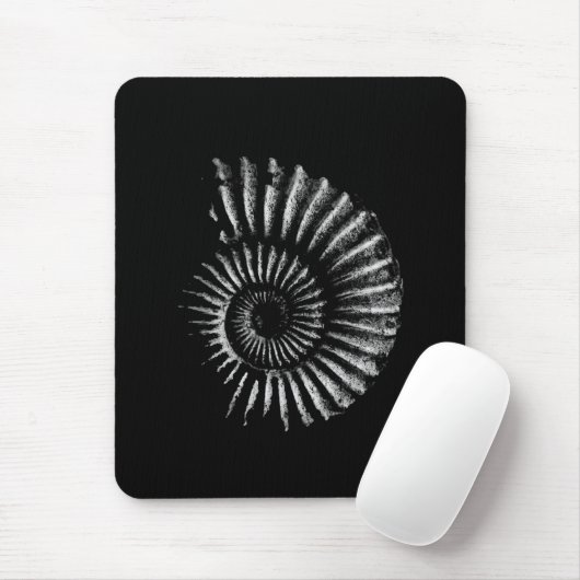 Ammonite White auf Black Mousepad (Mit Mouse)